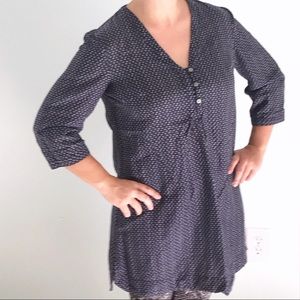 Silk Blend 3 Quarter Sleeve V-neck Tunic
